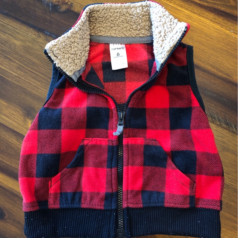 🎉 5/$20 Carter's 6M Red and Black Buffalo Plaid Vest